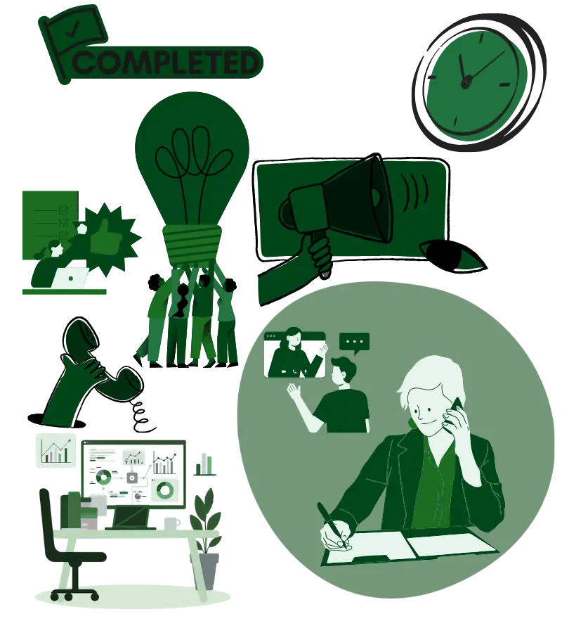 Illustration showing a strong contractor SEO website structure with dedicated service pages, project portfolio content, internal linking, and clear estimate-focused calls to action