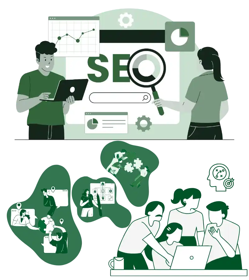 Illustration showing common SEO challenges for Queens businesses including weak neighborhood targeting, thin service pages, missing technical SEO, and poor conversion-focused landing pages