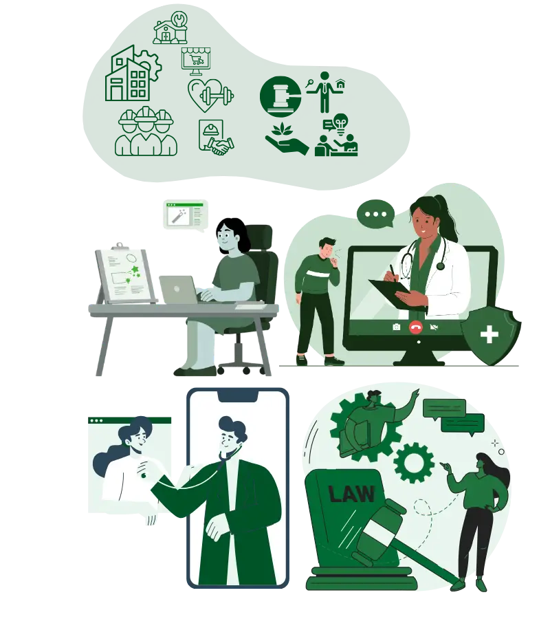 Illustration showing industries in Staten Island that benefit from SEO including contractors, attorneys, medical offices, restoration companies, and local service businesses