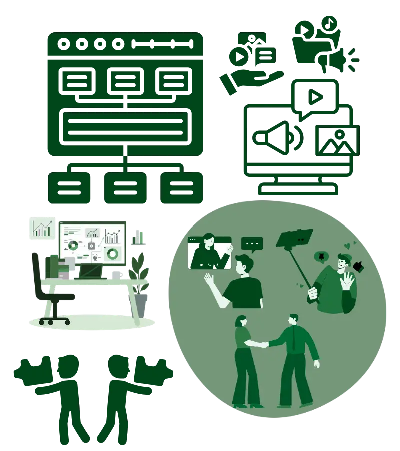 Illustration showing a strong contractor SEO website structure with service pages, project portfolio content, local area relevance, and clear calls to action for estimate requests