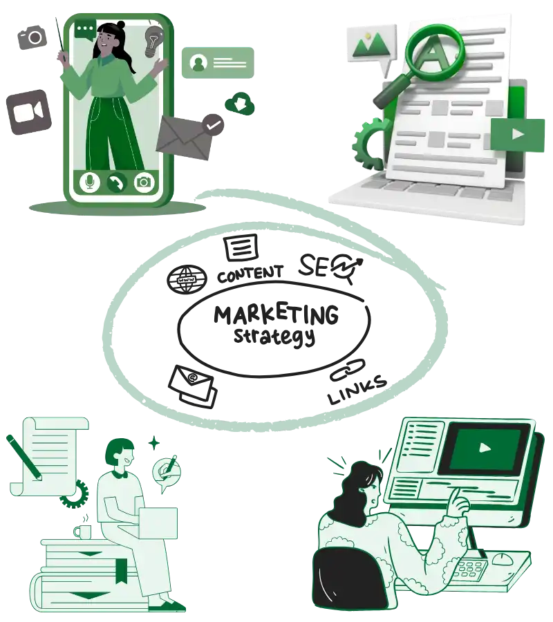 Illustration showing what modern SEO content needs to do to provide value, demonstrate expertise, fit site structure, and match search intent