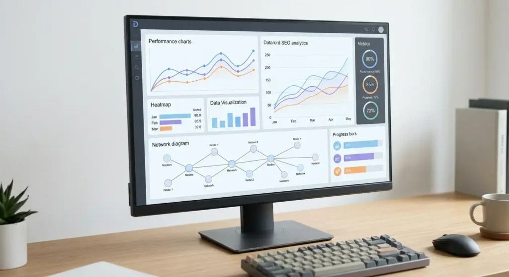Abstract SEO analytics dashboard showing performance trends, representing SEO campaign failure and recovery signals