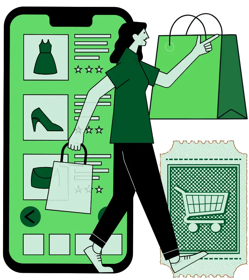 Illustration showing how a high-quality ecommerce build improves store performance, customer experience, and online sales.