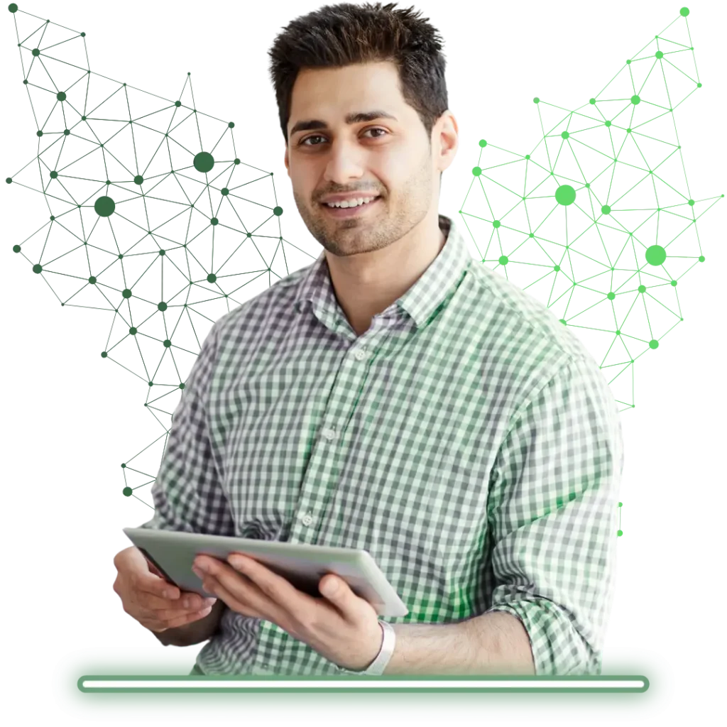 Professional demonstrating AI business automation solutions for growing companies