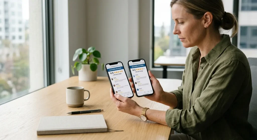 Business owner comparing review counts against local NYC competitors