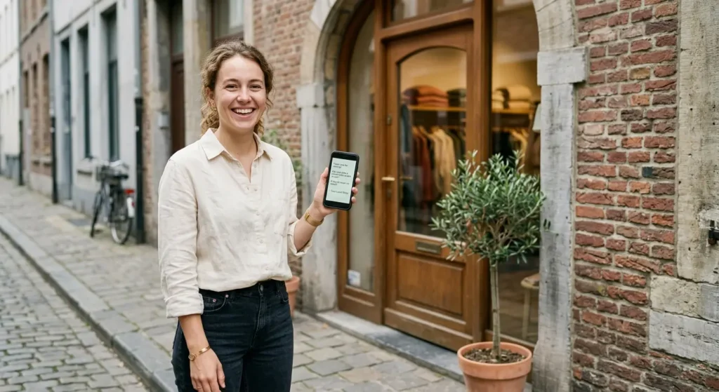 Customer receiving an ethical Google review request by text after a service visit