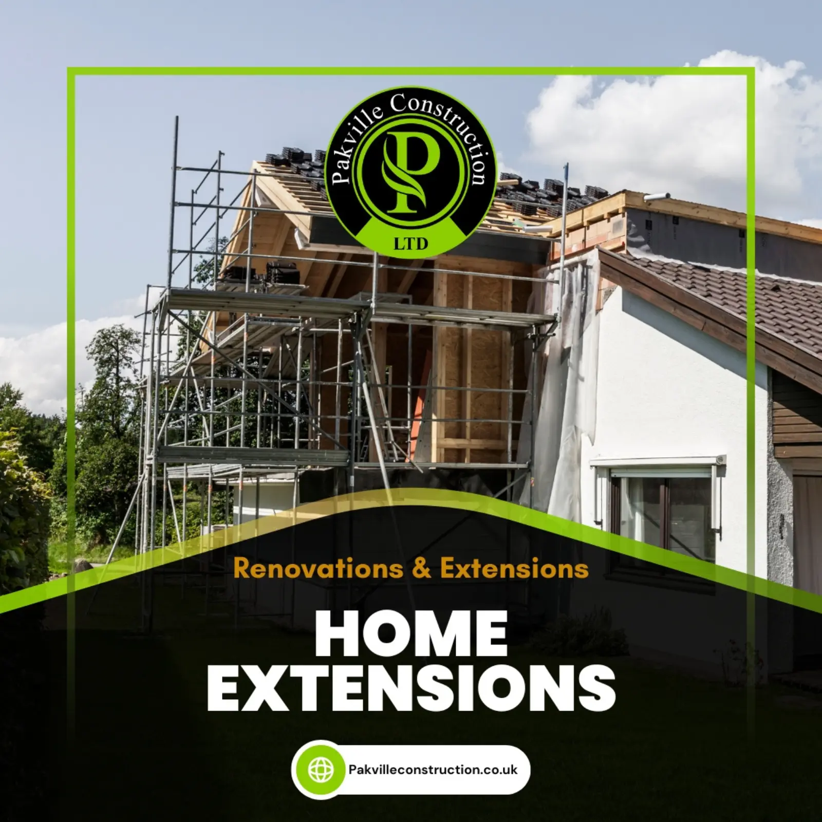 Pakville Construction construction services social media graphic by Thrive SEO NYC